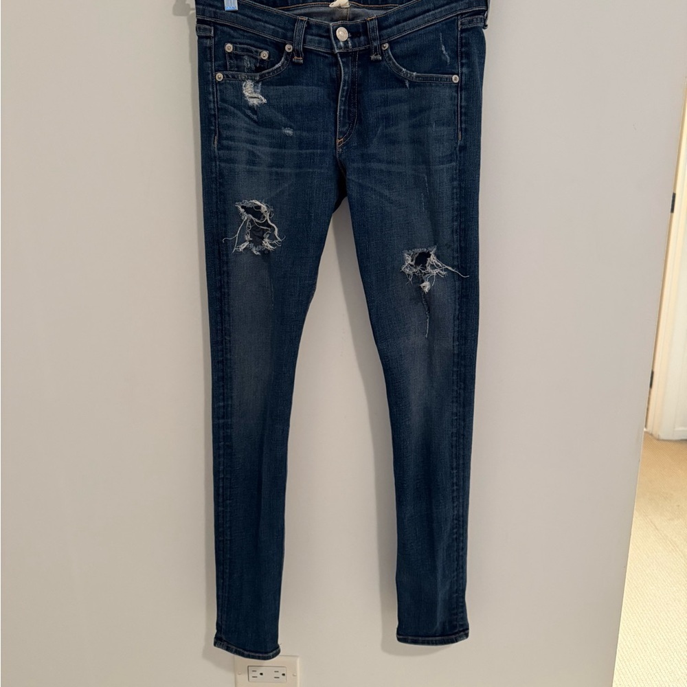 rag & bone Dark Blue Distressed Skinny Jeans - Picture 2 of 6